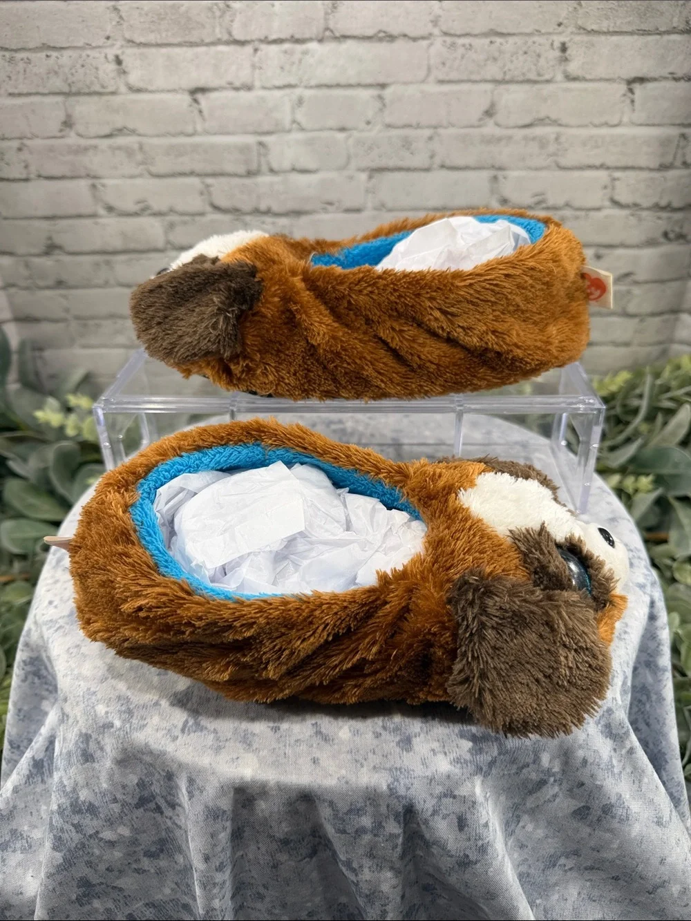 TY “Duke” Beanie Boo 3D Plush Brown & White Soft Furry Kids Slippers Boys 13